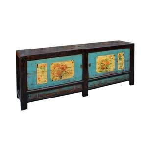 Chinese Oriental Graphic Blue Sideboard Console Table TV Cabinet cs4577E image 3