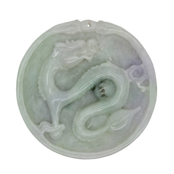 Green Jade Chinese Carved Zodiac Dragon Medallion