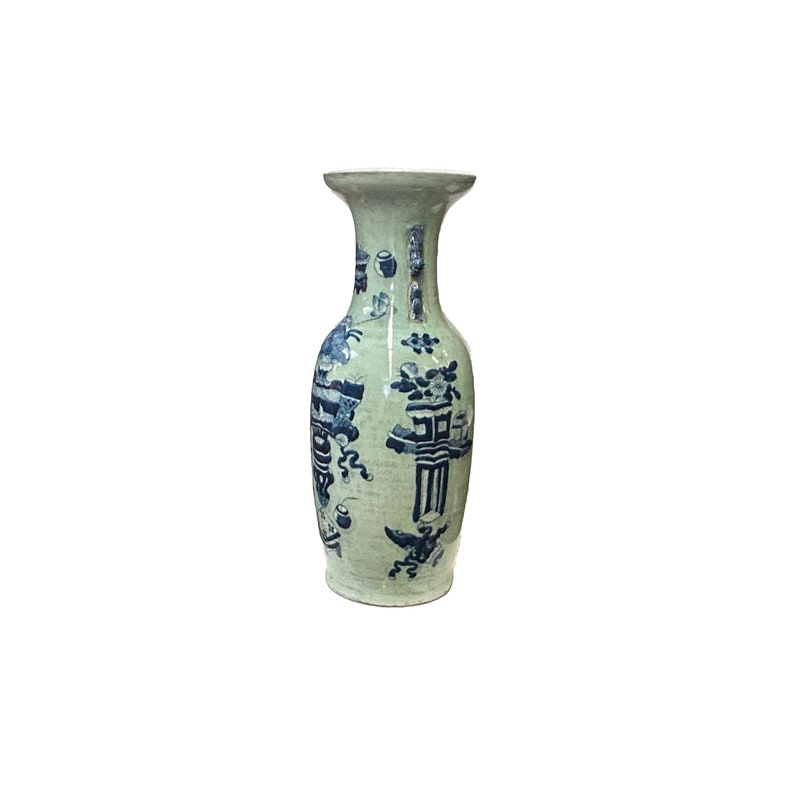 Pale Celadon Green Blue Flower Vases Graphic Tall Porcelain Vase ws3747E image 3