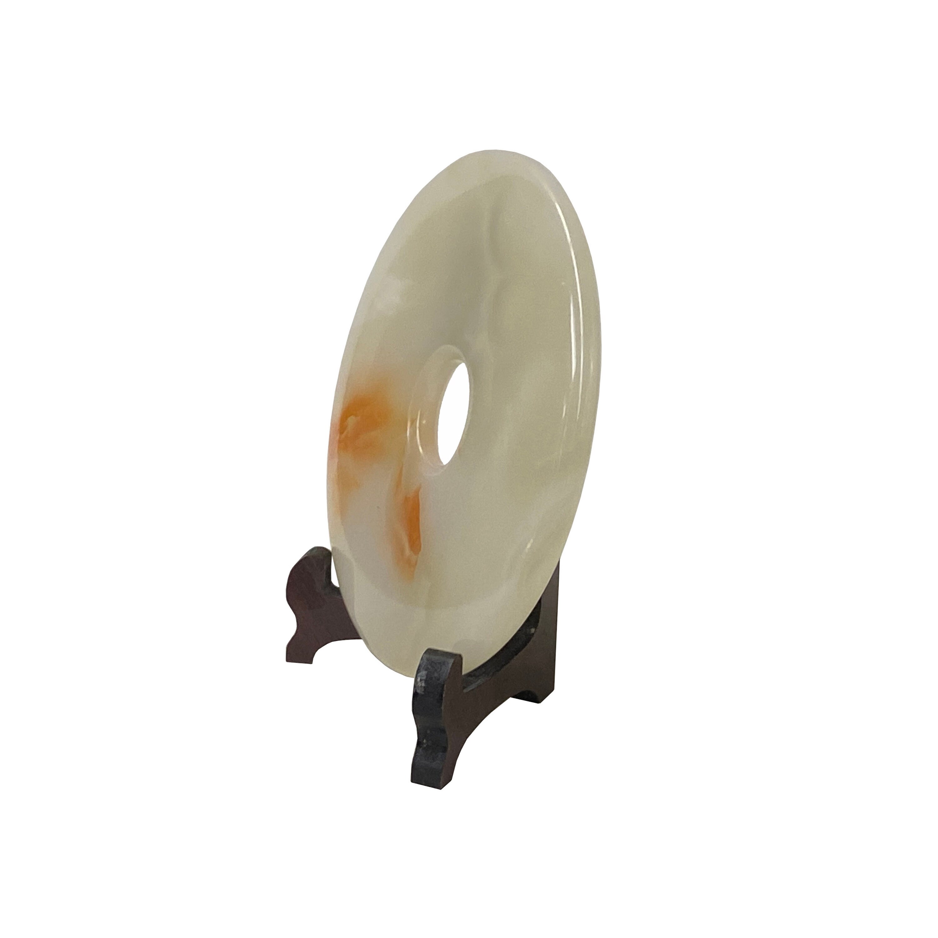 Natural White Brown Onyx Stone Round Fengshui Home Decor Display