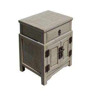 Chinese Distressed Light Gray Metal Hardware End Table Nightstand cs3917E image 2