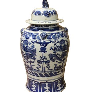 Chinese Blue & White Double Dragon Theme Porcelain Large General Jar cs3593E image 3