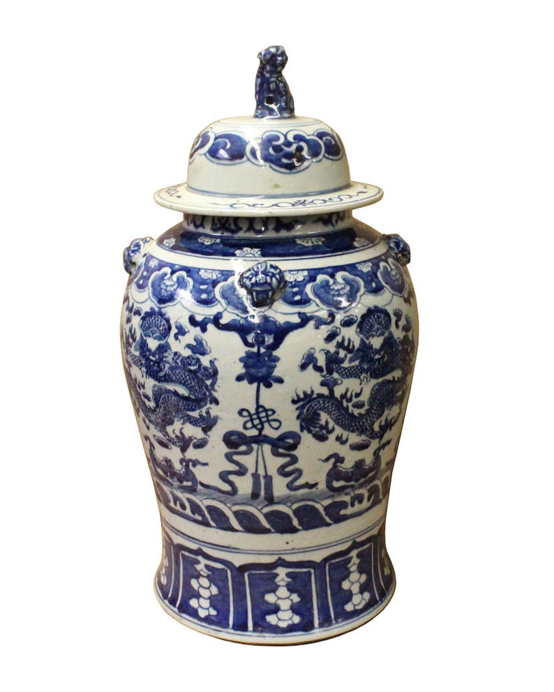 Chinese Blue & White Double Dragon Theme Porcelain Large General Jar cs3593E image 3