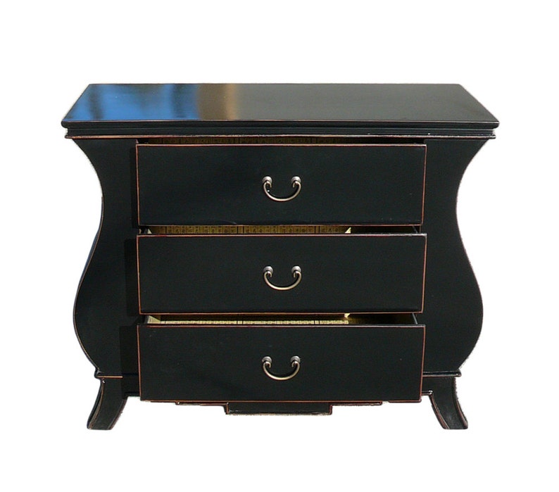 Chinese Black Lacquer Curve Legs 3 Drawers Dresser Cabinet cs1152E image 4