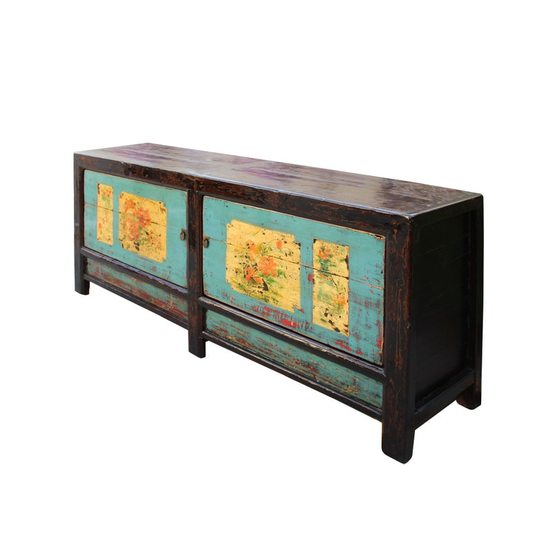 Chinese Oriental Graphic Blue Sideboard Console Table TV Cabinet cs4577E image 4