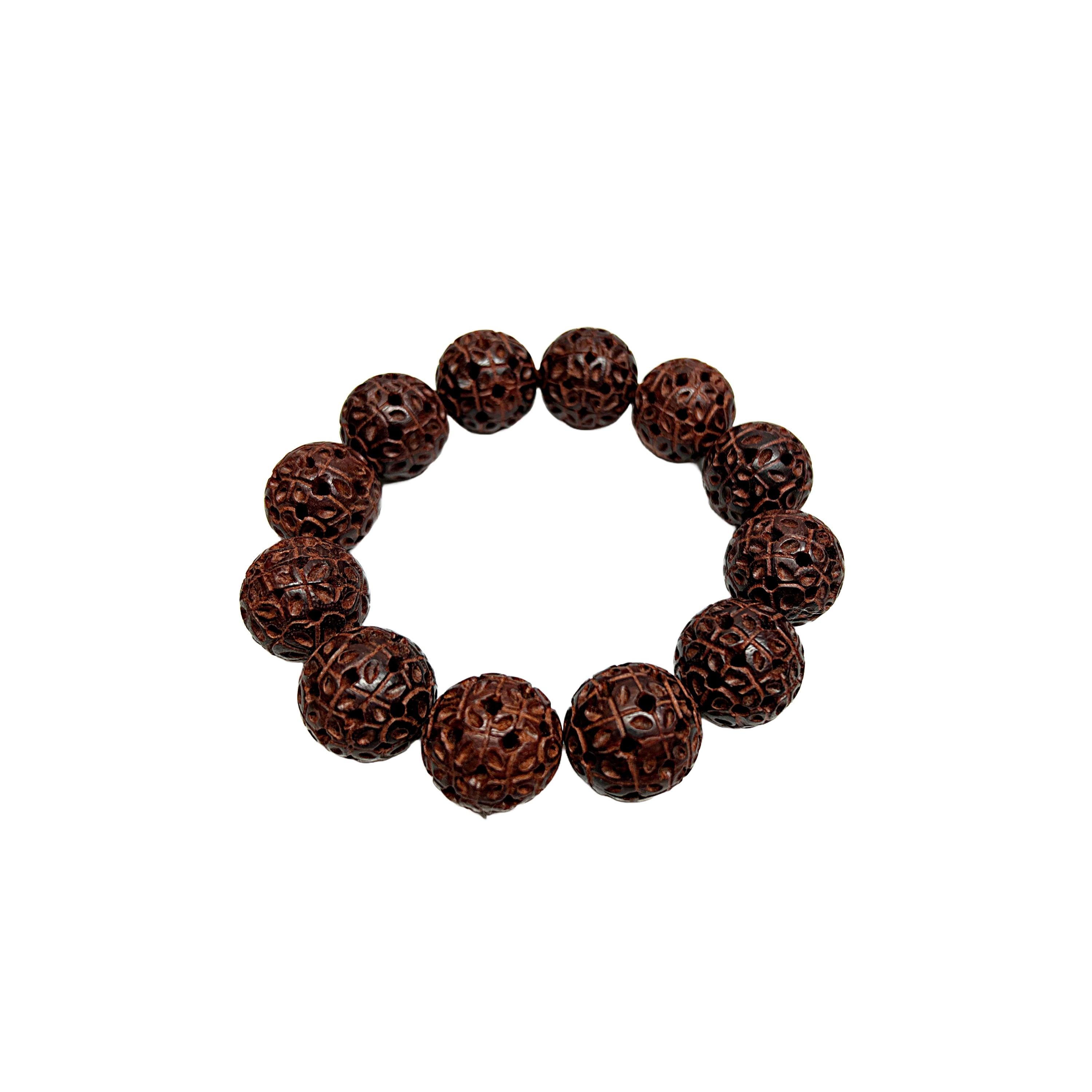 Chinese Zitan Rosewood Carved Beads Hand Rosary Praying Bracelet