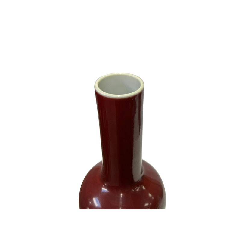 Chinese Vintage Brick Red Round Long Neck Porcelain Art Vase ws3405E image 2
