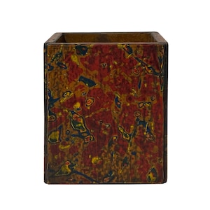Handmade Red Multi-Layer Lacquer Abstract Pattern Wood Holder Box ws2025E image 1
