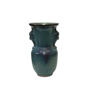 Chinese Ru Ware Drip Teal Blue Ceramic Accent Art Vase ws3406E