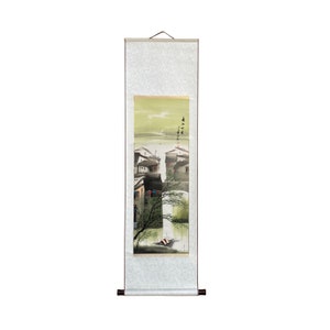 Chinese Color Ink Waterside Village Scroll Painting Wall Art ws2031E