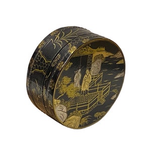 Chinese Black Lacquer Golden Graphic Round Display Box ws2230E image 7
