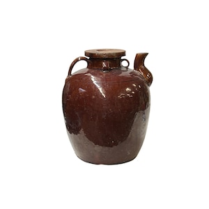 Vintage Earthy Dark Brown Village Rural Pottery Ceramic Pot Vase JK229E