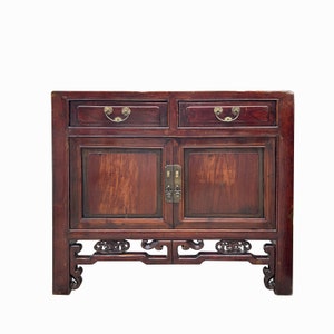 Vintage Chinese Carving Brown Drawers Side Table Credenza Cabinet cs7768E image 1