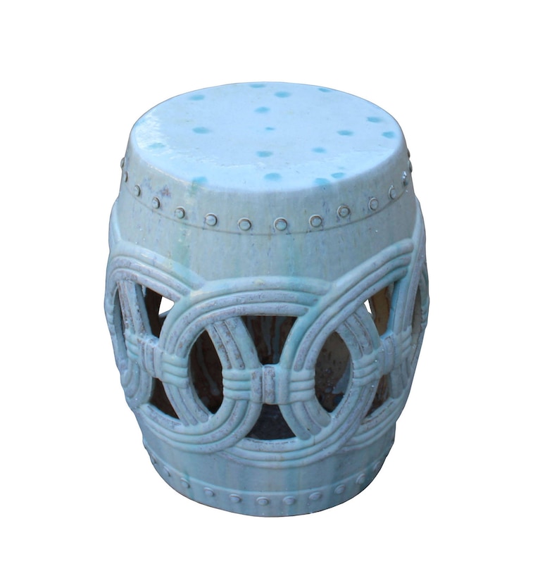 Chinese White Coin Pattern Round Clay Ceramic Garden Stool cs3299E