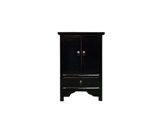 Oriental Style End Table Nightstand with a Gloss Black Lacquer Surface ws3788E