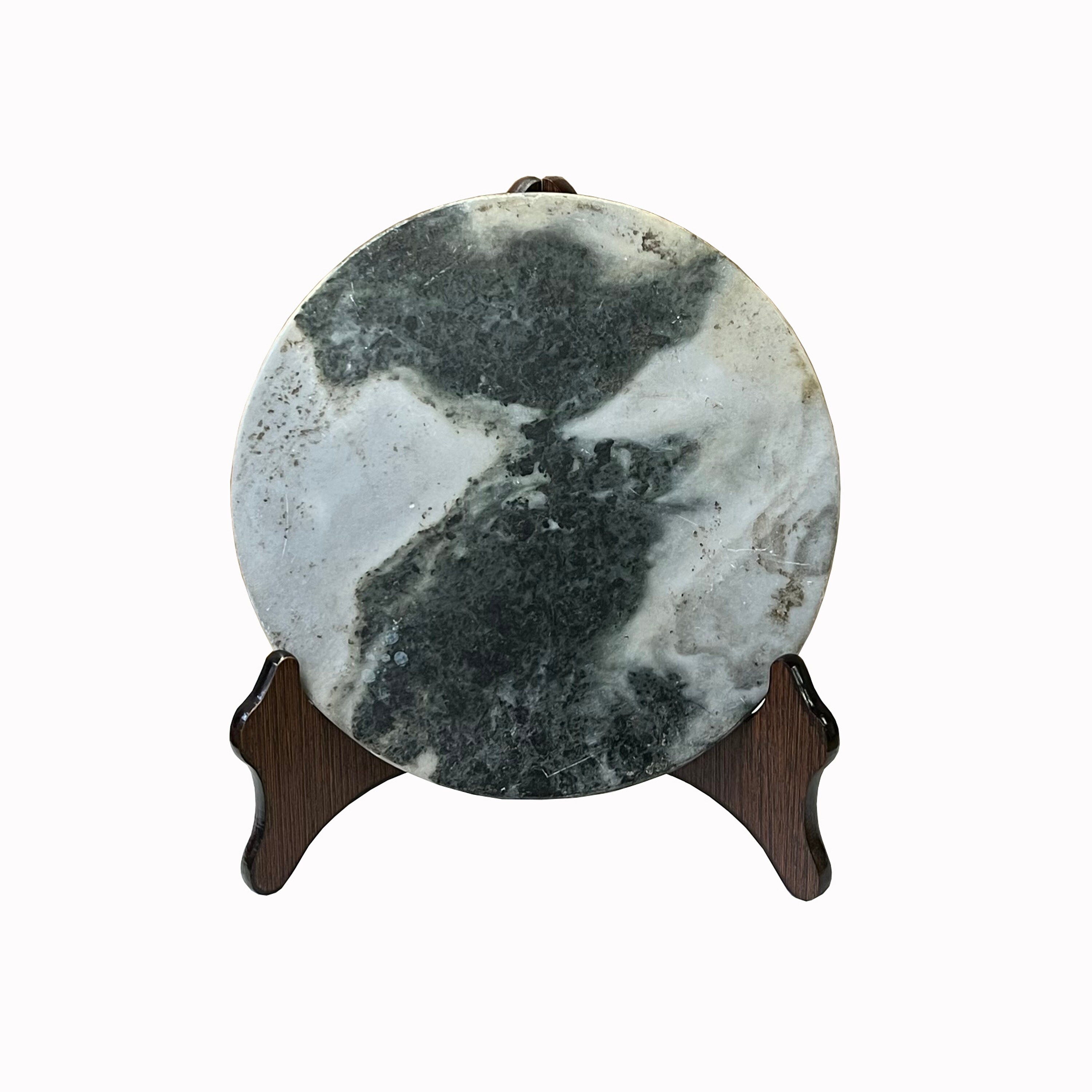 Chinese Natural Dream Stone Round White Fengshui Plaque Display Ws2263E