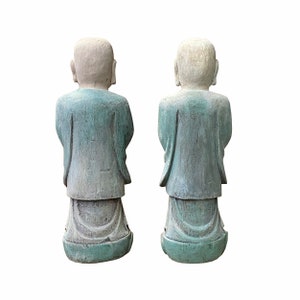 Pair Chinese Color Rustic Wood Standing Lohon Monk Statues ws1517E image 5