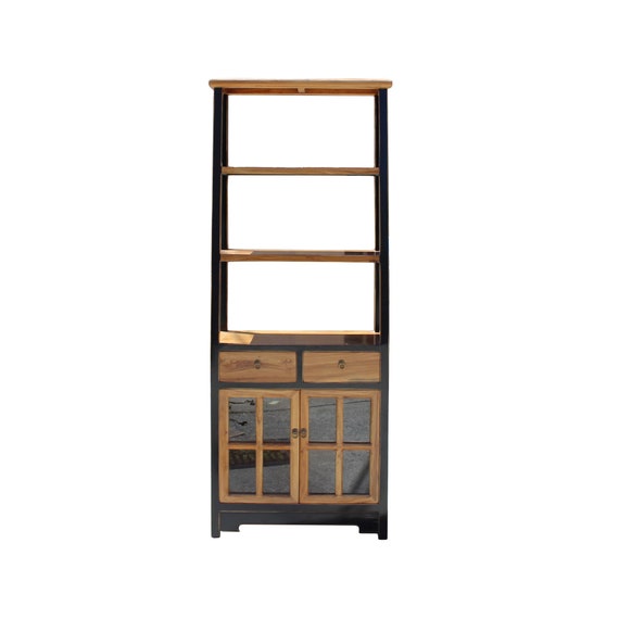 China Bookcase Cabinet Cs4261e, Black Bookcase With Glass Doors And Drawers