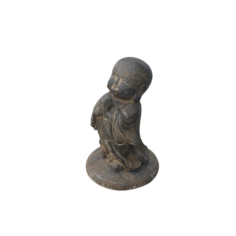 Chinese Dark Gray Stone Anjali Mudra Standing Cute Lohon Monk Statue ws3623E image 4