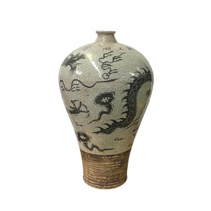 Chinese Crackle Gray Ceramic Hand-painted Dragon Vase ws1406E image 2