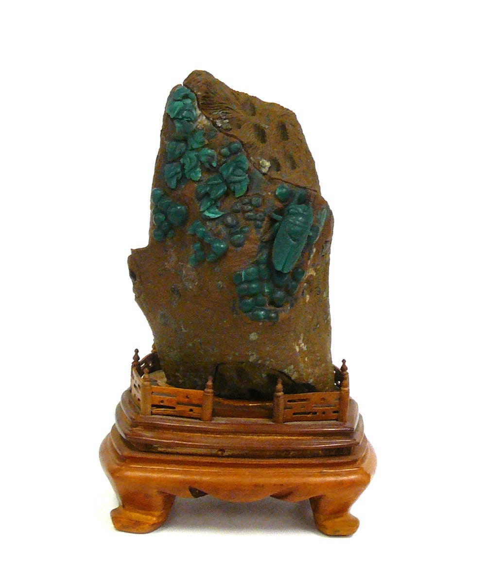 Chinese ShouShan Stone Green Cicada Display Figure cs950-5S Chinese ShouShan Stone Green Cicada Display Figure cs950-5S
