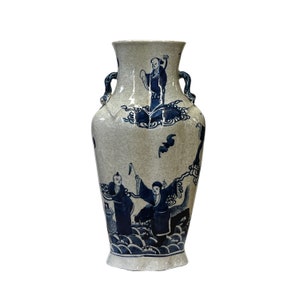 Chinesische Light Almond Porzellan Acht unsterbliche Grafik Flachkörper Vase ws3000E