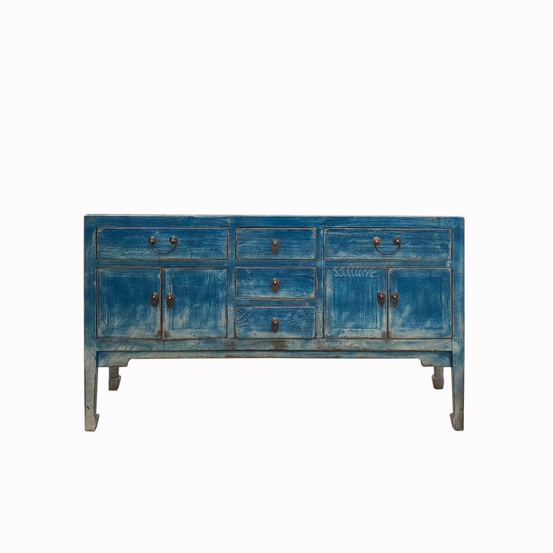 Distressed Teal Sailor Blue Tall Console Table Cabinet Credenza cs7479E imagen 1