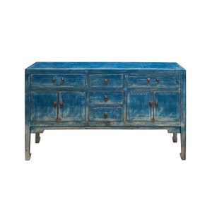 Distressed Teal Sailor Blue Tall Console Table Cabinet Credenza cs7479E imagen 2