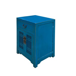 Distressed Bright Bice Blue Shutter Doors End Table Nightstand cs7495E image 4