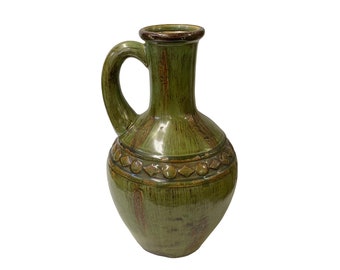 Brown Olive Green Ceramic Geometric Pattern Jar Shape Vase ws3272E