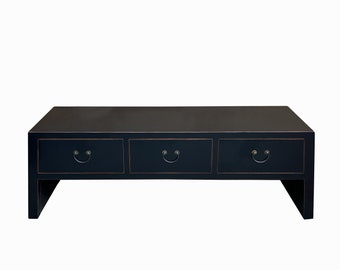 Oriental Black Lacquer 3 Drawers Low TV Stand Console Table Cabinet cs7718E