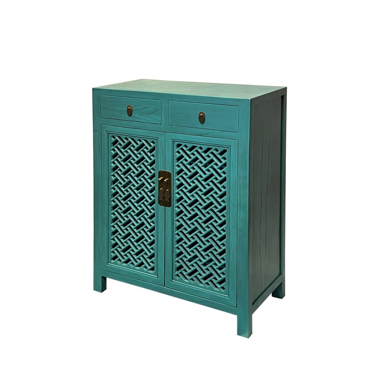 Oriental Solid Wood Shutter Doors Four Shelve Side Table Shoes Organizer Storage Cabinet cs7498E image 4