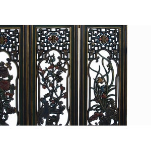 Chinese Color Painted 4 Seasons Flower Wooden Wall 4 Panels Set cs6057E image 4