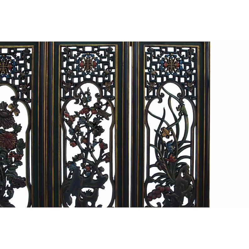 Chinese Color Painted 4 Seasons Flower Wooden Wall 4 Panels Set cs6057E image 4