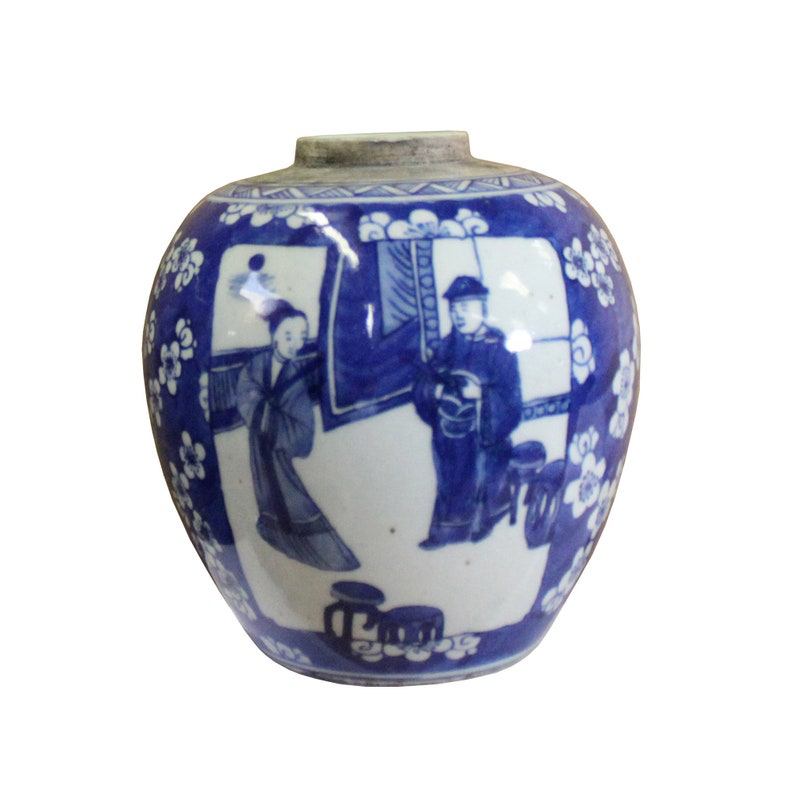 Chinese Oriental Handpaint Small Blue White Porcelain Ginger Jar ws573E image 1