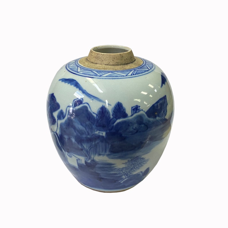Oriental Handpaint House Tree Small Blue White Porcelain Ginger Jar ws2315E image 2
