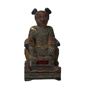 Vintage Chinese Wooden Carved Home Guardian Deity Figure ws1163E