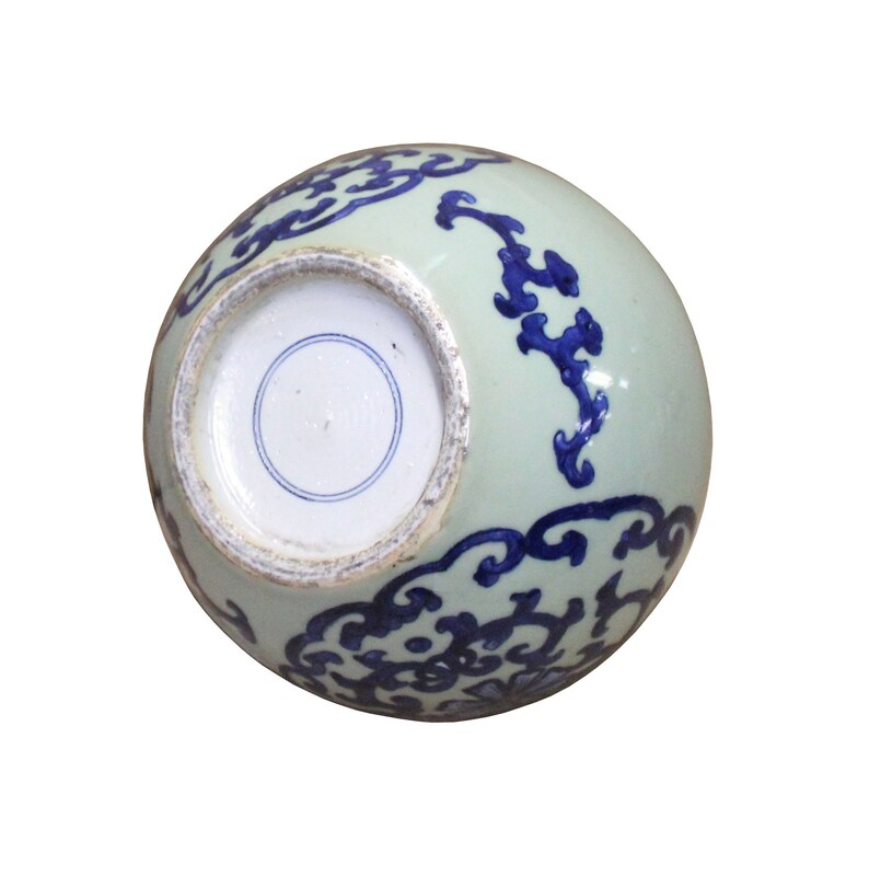 Chinese Oriental Ceramic Light Celadon Green Blue Graphic Vase cs4108E