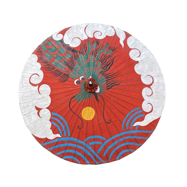 Chinese Handmade Large Round Green Dragon Theme Paper Umbrella Shade cs6974E image 6