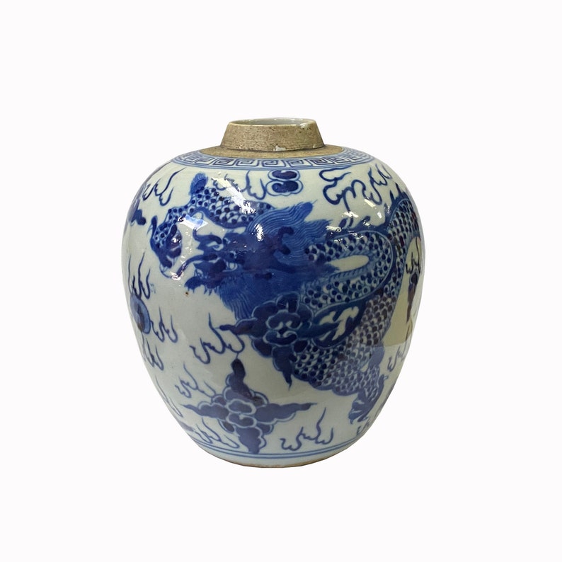 Oriental Handpaint Dragon Small Blue White Porcelain Ginger Jar ws2318E image 2