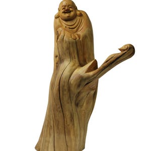 Chinese Cypress Wood Carved Standing Happy Buddha Statue cs3208E