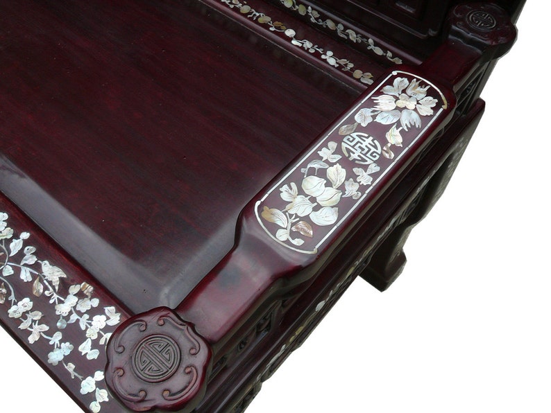 Classic Chinese Red Rosewood Mother of Pearl Long Bench Chaiser cs962E image 4