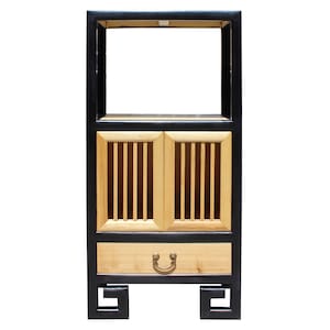 Oriental Black Rim Natural Wood Narrow Storage Display Bookcase Cabinet cs5168E