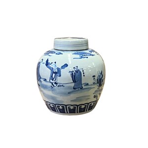 Chinese Hand-paint 8 Immortal Blue White Porcelain Ginger Jar ws2823E image 1