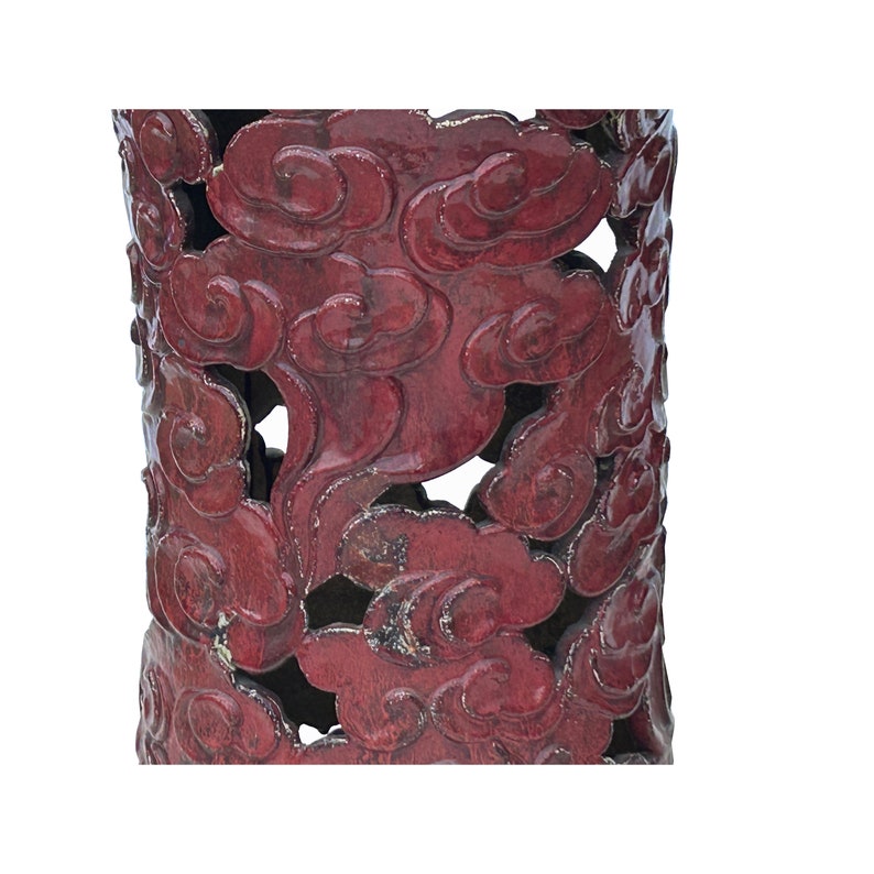 Ceramic Brick Red Cloud Scroll Round Tall Pedestal Table Display Stand ws3524E image 5