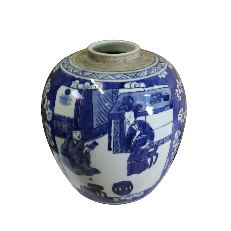 Chinese Oriental Handpaint Small Blue White Porcelain Ginger Jar ws573E image 3
