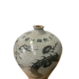 Chinese Crackle Gray Ceramic Hand-painted Dragon Vase ws1404E image 4