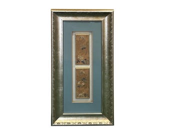 Pezzo di tessuto con ricamo floreale cinese d'epoca, decorazione da parete con cornice ws4868E