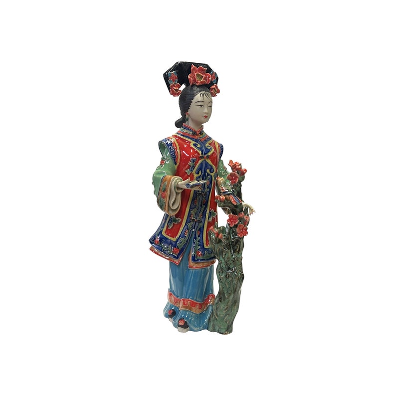 Chinese Porcelain Qing Style Dressing Flower Tree Book Lady Figure ws3762E image 5