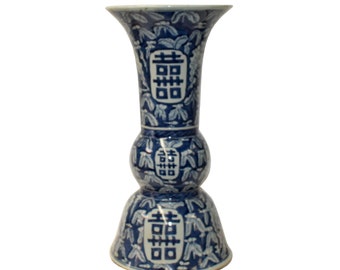 Chinese Blue White Double Happiness Graphic Porcelain Vase ws865E